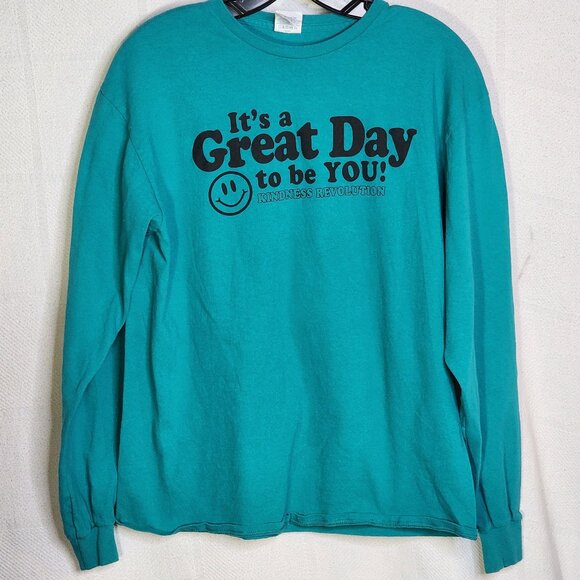 Delta Pro Weight Teal Green It's a Great Day Kindness Revolution LS Cotton Tee L - Picture 1 of 16